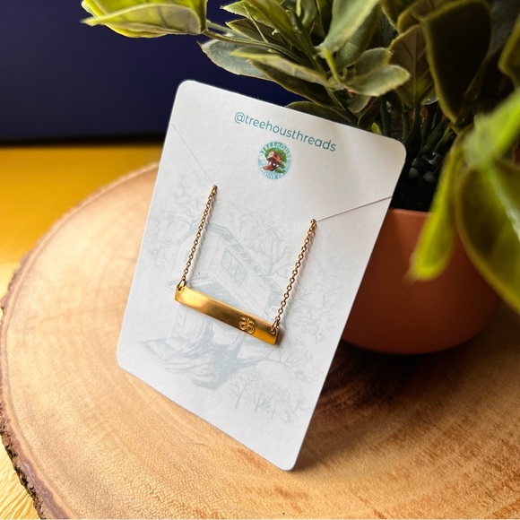 Arbonne Gold Bar Necklace with Logo - Picture 2 of 8